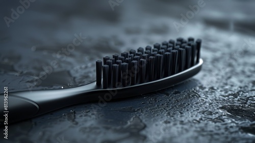 Black toothbrush on wet dark surface