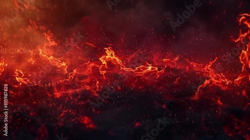 The red fire and smoke overlay is surrounded by a black background with glowing flame sparks. There is an abstract heat fog made up of hot flying embers.