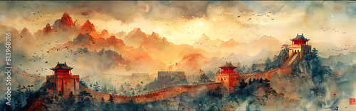 Illustrate the cultural and symbolic meanings of the Great Wall of China in Chinese literature art and national identity as a symbol of resilience unity and enduring legacy.