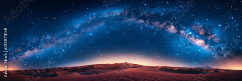 Starry Night: The Milky Way Illuminating a Desert Oasis with Celestial Glow Photo Realistic Concept