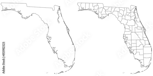 Florida administrative map, Florida outline and solid map set - illustration version