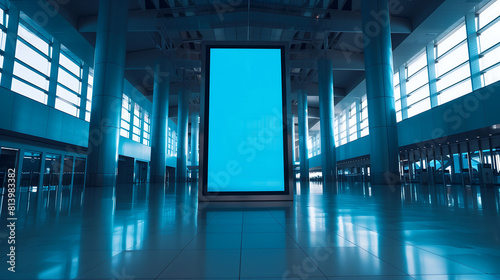 Modern Airport Hall with Large Digital Billboard