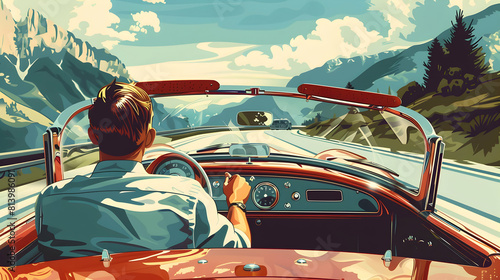 Vintage Car Rally Driver: A Classic Automotive Beauty and Skill Showcase on Scenic Route