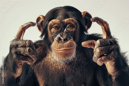 A close up image of a monkey with its hands in the air. Suitable for various projects