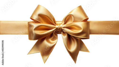 "Golden Bow with Long Tails" - A luxurious gold ribbon bow featuring long, flowing tails, isolated on a transparent background, perfect for holiday decorations and festive designs. 