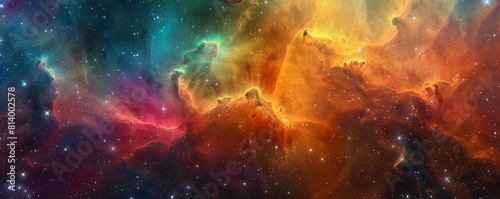 A colorful nebula in the depths of space, featuring swirling cosmic clouds against a backdrop of twinkling stars, perfect for astronomy enthusiasts