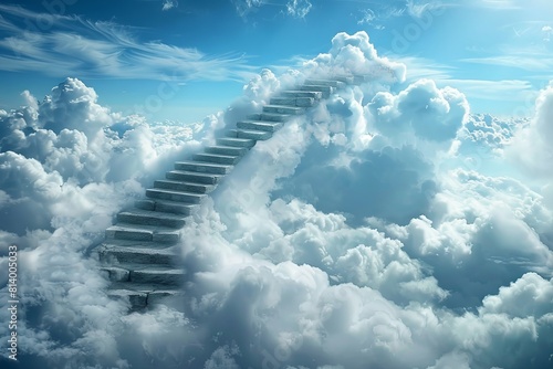 Majestic stairway to heaven among fluffy clouds and vivid blue sky