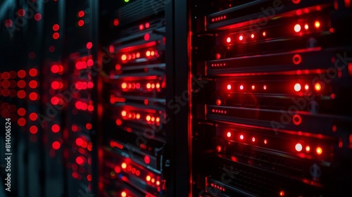 A visual of darkened server racks with blinking red lights indicating a network failure in a peertopeer system
