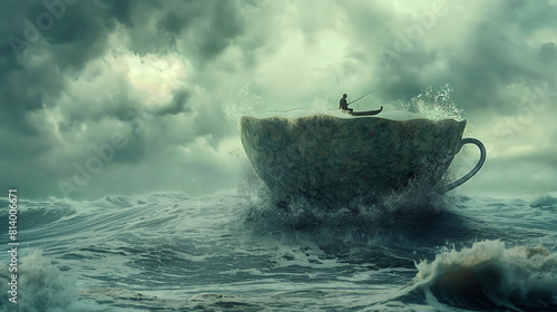 alone cup in the middle of stormy sea