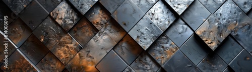 3D rendering of rusty metal plates with a diamond pattern.