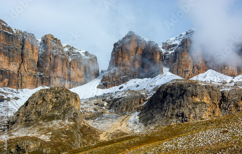 the splendid view of the Dolomites on the Pordoi Pass between Veneto and Trentino Alto Adige in Italy