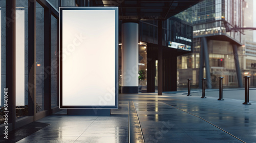 Outdoor de cartaz publicitário vertical branco em branco em pé na cidade Tela digital lightbox para publicidade ou informações na rua da cidade moderna - Mockup