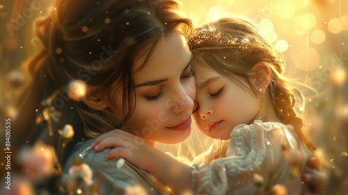 A mother's love is illustrated in this enchanting image that captures the essence of a mother's unwavering love and devotion.