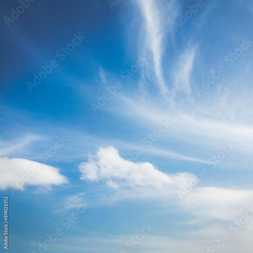 Blue sky background with white clouds. Cumulus and stratus white clouds in the blue sky.