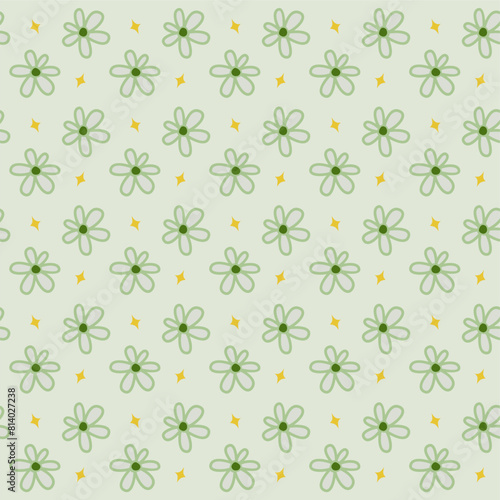 green flower hand drawn seamless pattern wallpaper vector design