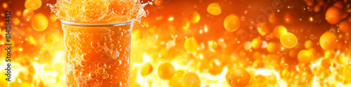 Vibrant refreshment: droplets shine, radiating the zesty aroma and tangy allure of fresh orange juice