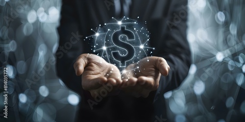 Global businessman holding currency symbols for international online banking and money transfers. Concept Global Business, Currency Symbols, International Banking, Money Transfers