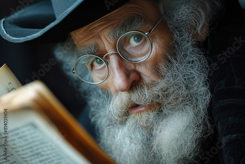Orthodox Jewish man reading torah in synagogue during shabbat AI Generative