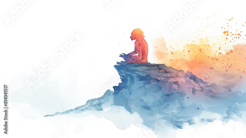Beautiful digital painting of Hanuman meditating on a mountain peak