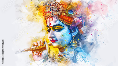 Beautiful digital painting of lord Krishna, the Supreme God, on a white background, ideal for worship and home decor.