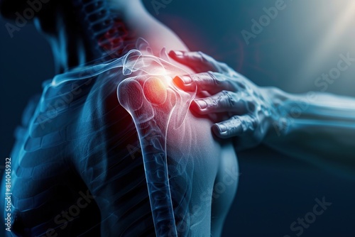 Glowing human shoulder with pain
