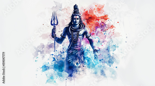 Beautiful digital artwork of Lord lord Shiva with trishul on white background, symbolizing the destroyer of ignorance.