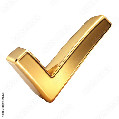 A shiny gold tick mark, often symbolizing confirmation or correct choice