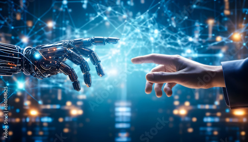 Embracing Tomorrow Human and AI Hands Touching Technology Together