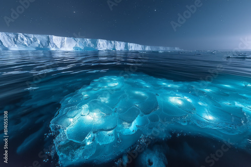 Bioluminescent aquatic species that illuminate the dark, icy waters of a subglacial ocean,