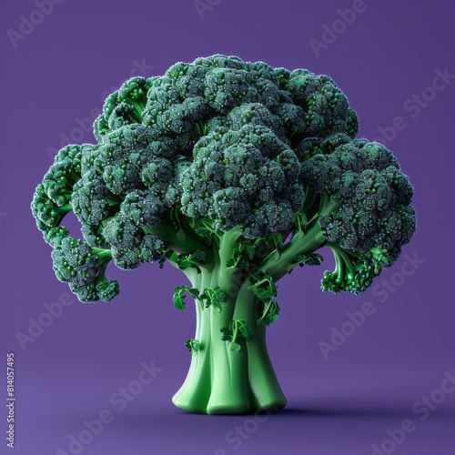 Raw broccoli isolated on purple background. Super food. Nutrition and low calory count. Detox and diet. Vegan vegetable.