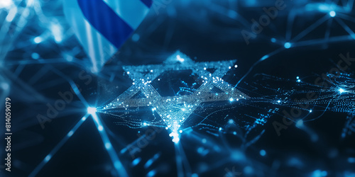 Israelisches Flaggen Symbol Davidstern digitales Design in silber mit blauen Hintergrund