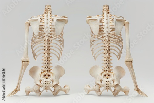 human spine anatomy illustration detailed vertebrae structure front and side view 3d rendering