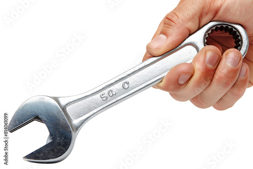 Hand holding a wrench isolated on transparent background