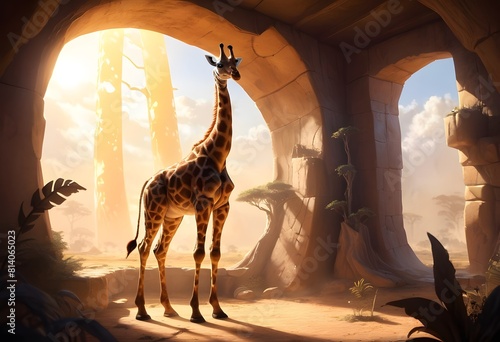 World Giraffe Day ,21 june, Giraffe in its inhabitant place sun light realistic glow add more Fantasy close up face asthetic
