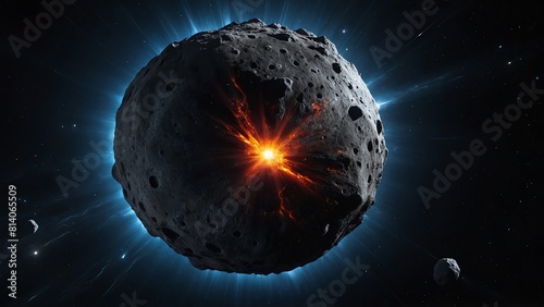 Large asteroid hurtling through space on a collision course with Earth.A pulsar star rotating at very high speed, scary and ominous, asteroids, 4k HDR