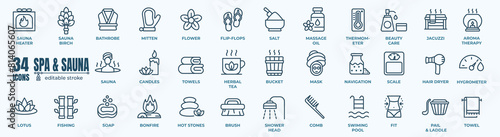 Spa and sauna Related Vector Icon. Contains such Icons as Massage, Candle, Sauna and more. Editable Stroke.