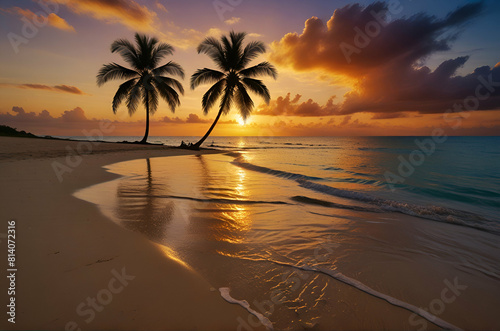sunset over the beach, summer landscape wallpaper