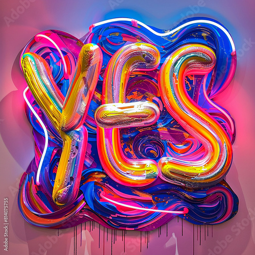 Wort YES in bunten Farben Neon positiv AI