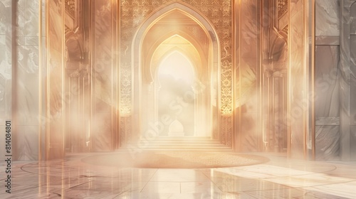 An elaborate doorway displays intricate designs, with light streaming through