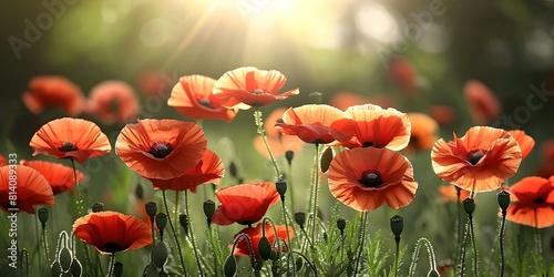Symbolism of red poppies on Anzac Day, Memorial Day, and Remembrance Day. Concept Symbolism, Red Poppies, Anzac Day, Memorial Day, Remembrance Day