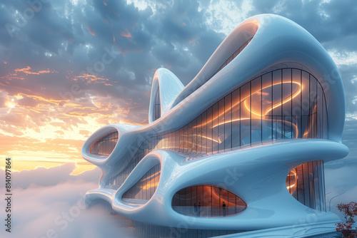 A stunning architectural marvel soaring into the sky, its sleek lines and innovative design captivating onlookers from afar. Concept of architectural brilliance and innovation. Generative Ai.