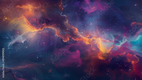 Fantastic fractal nebula. Glowing space nebula with stars.