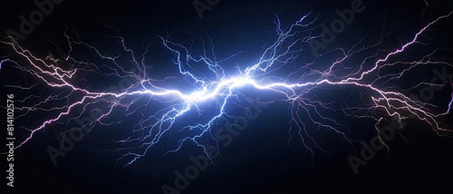 Lightning in storm at night, electric flash of thunder isolated on dark sky background. Concept of thunderbolt, thunderstorm, bolt, light, nature, charge