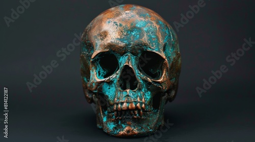 Verdigris Patina Copper Skull Sculpture 