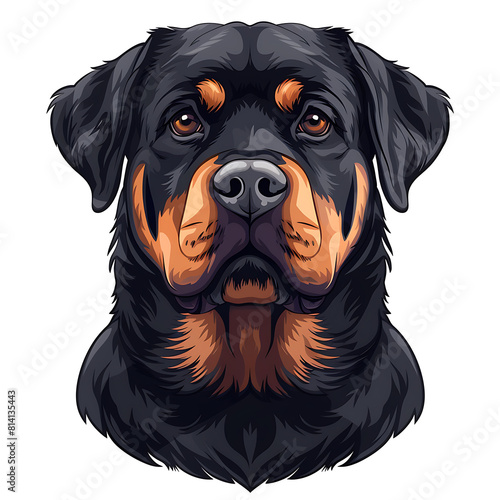 Rottweiler dog logo, clear lines, emblem, symbol, sign, mascot, portrait illustration for design and print, on a white background