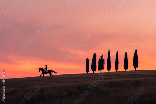 man on horseback in crete senesi, tuscany, italy. breathtaking view, freedom, solitude