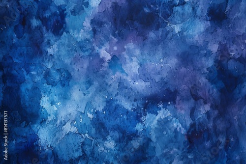 rich indigo blue watercolor paint texture with grunge elements on paper background abstract painting