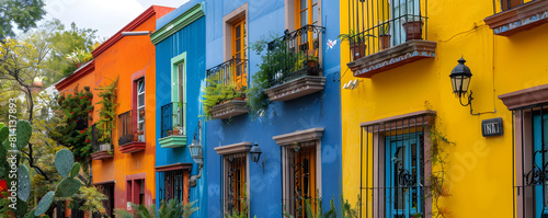 Vibrant colored houses on quaint street