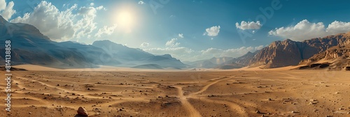 A desert mountain landscape on a sunny day realistic nature and landscape