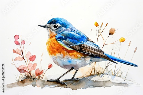 Bluebird (Sialia sialis). Watercolor painting.